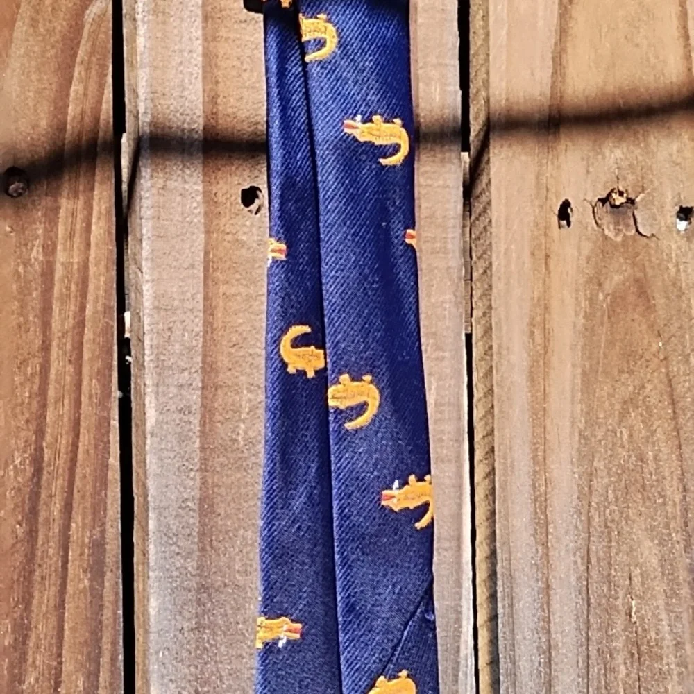 Navy & Orange Alligator Tie - Picture 6 of 10